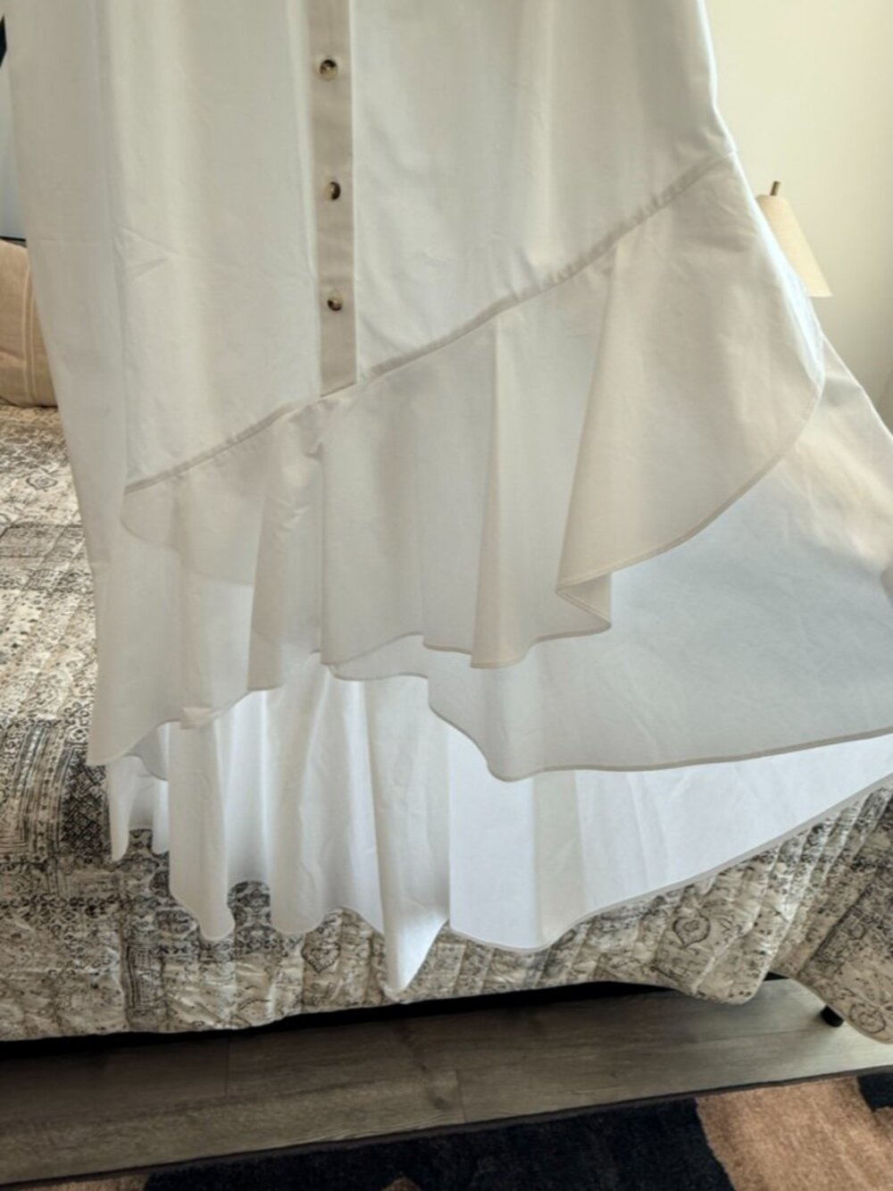 By Anthropologie Sleeveless Buttondown Asymmetrical Ruffle-Hem Dress, White - Picture 10 of 10